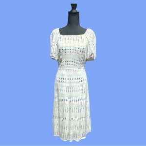 LOFT Midi Dress Rainbow Polka Dot Square Neck Puff Sleeve Size 2